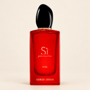 Giorgio Armani Si Passione Eclat Eau de Parfum on warm ivory beige background