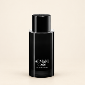 Giorgio Armani Code Eau de Toilette on warm ivory beige background